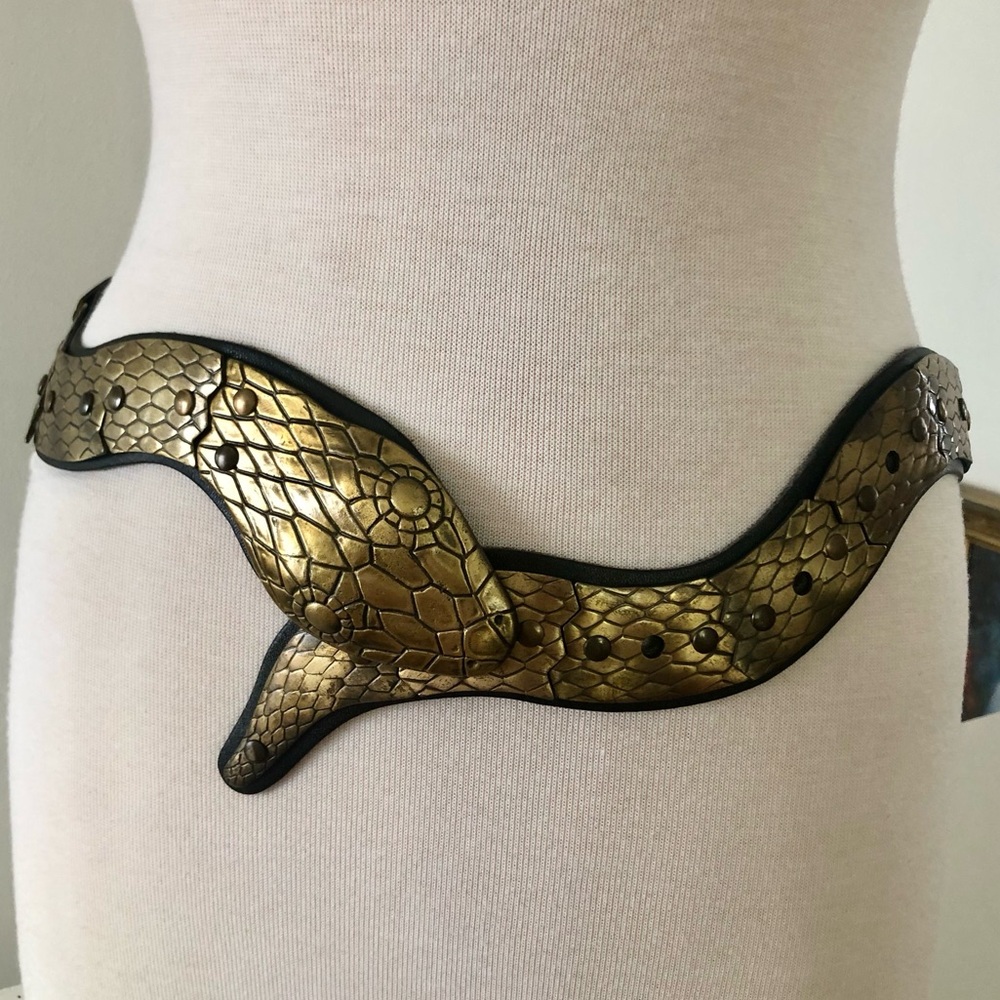 Vintage Brass and Leather Snake Belt